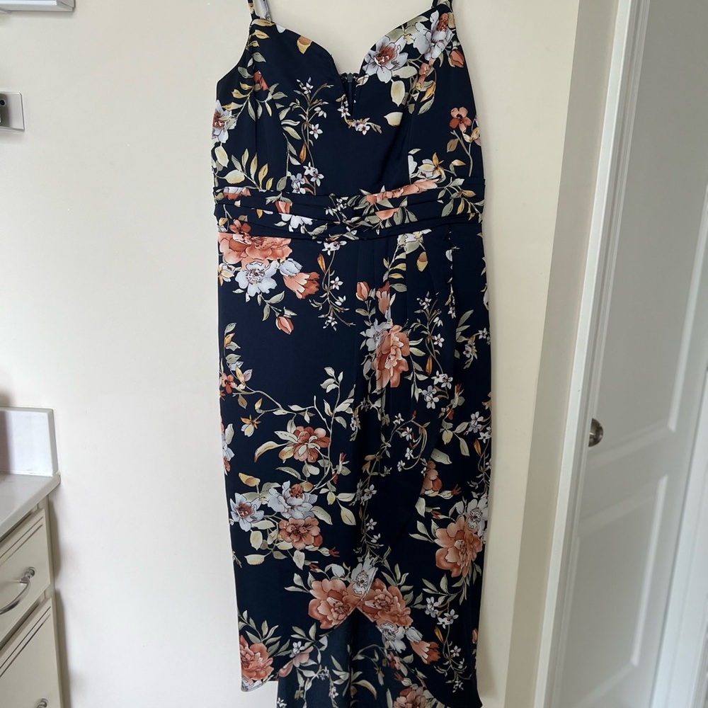 Lulu's Navy Floral Dress with Spaghetti Straps